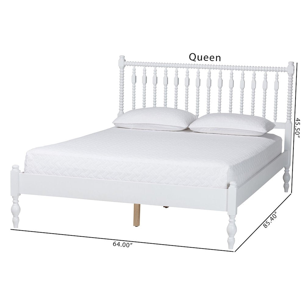 Platform Bed - Turned Bed Frame with Headboard and Sculpted Legs, White, Queen
