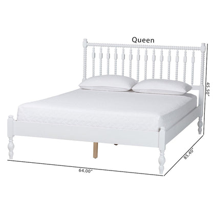 Platform Bed - Turned Bed Frame with Headboard and Sculpted Legs, White, Queen