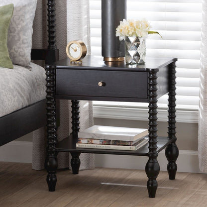 Nightstand - 1-Drawer Bedside Table with Open Shelf Storage, Black