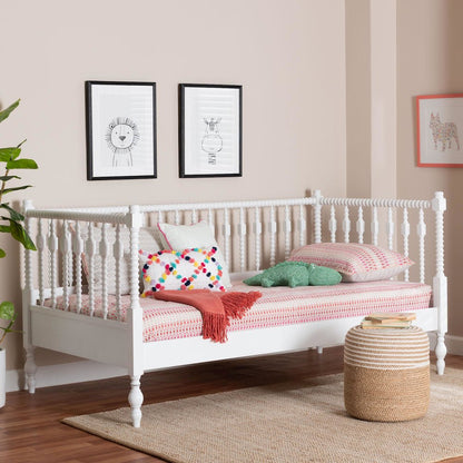 Daybed - Turned Sofa Bed with Spoked Frame Border, White, Twin