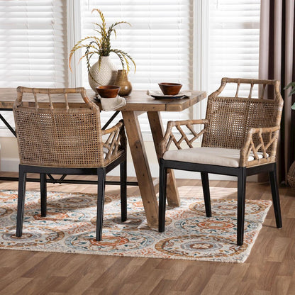 Abiel Natural Rattan 2Pc Dining Armchair Set with Cushion