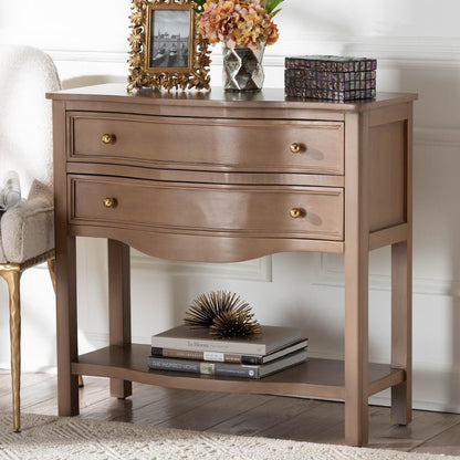 2-Drawer Entryway Table with Open Shelf and Sculpted Apron for Living Room