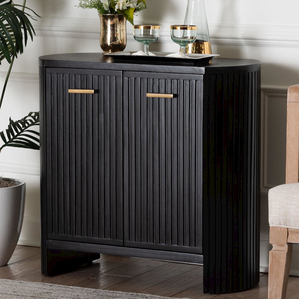 Storage Cabinet - Accent Cabinet with Vertical Slat Panels, Metal Door Pulls