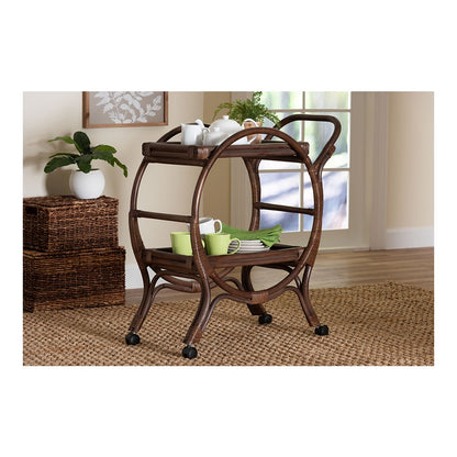 Selah Natural Rattan Kitchen Cart, Handwoven 2-Tier Mobile Serving Cart