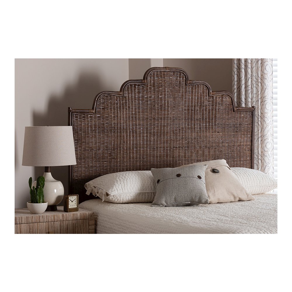 Raphaela Rattan Standalone Headboard with Stepped Detailing, Queen