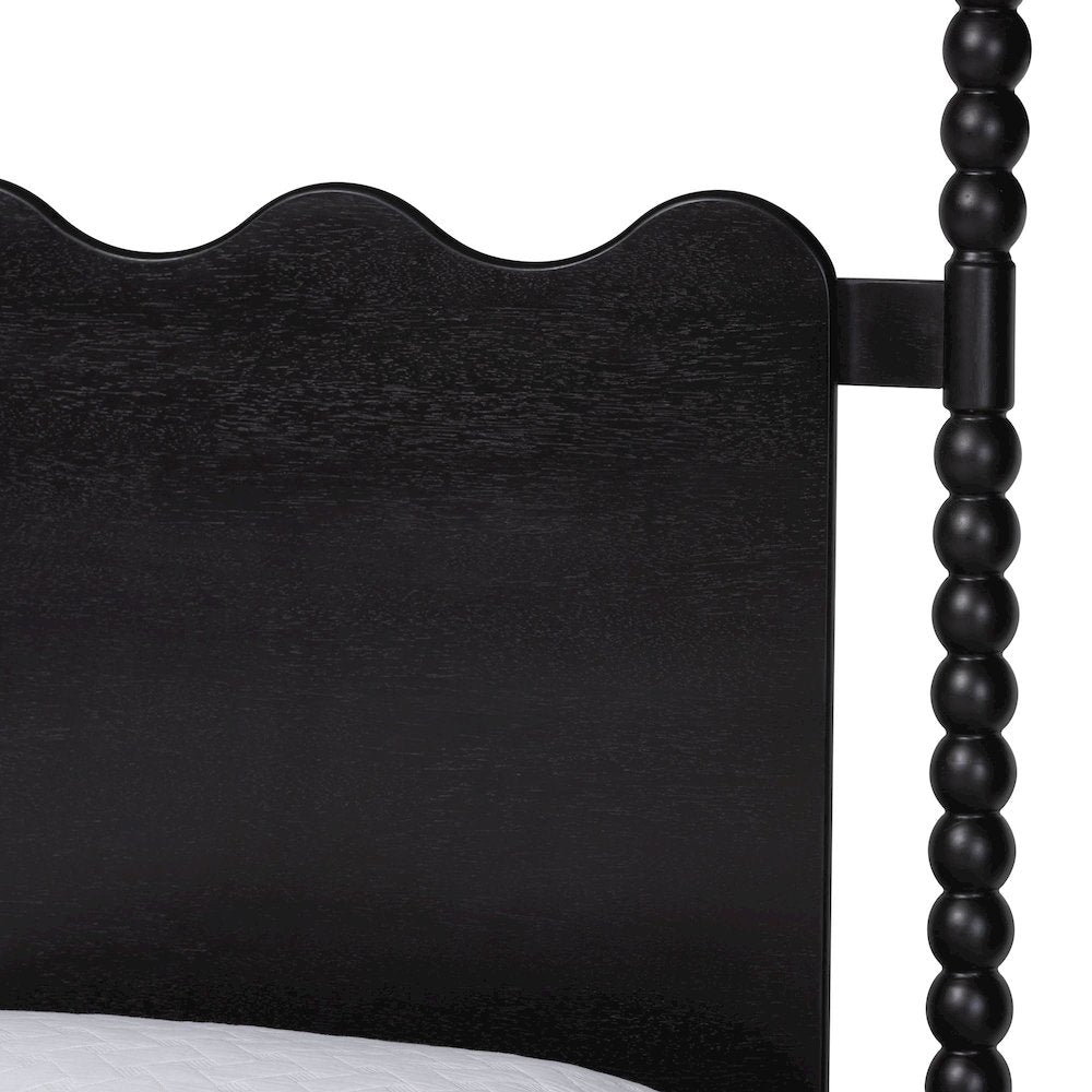 Platform Bed Frame with Scalloped Headboard and Turned Posts, Black, King