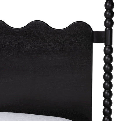 Platform Bed Frame with Scalloped Headboard and Turned Posts, Black, King