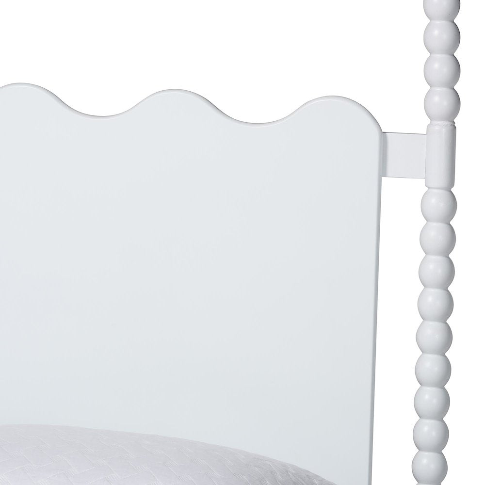 Platform Bed Frame with Scalloped Headboard and Turned Posts, White, King