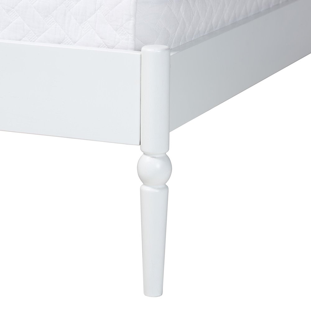 Platform Bed Frame with Scalloped Headboard and Turned Posts, White, King