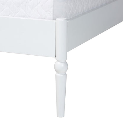 Platform Bed Frame with Scalloped Headboard and Turned Posts, White, King