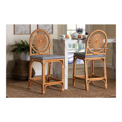 Oberon Rattan Counter Stool with Sunburst Backrest and Cushion