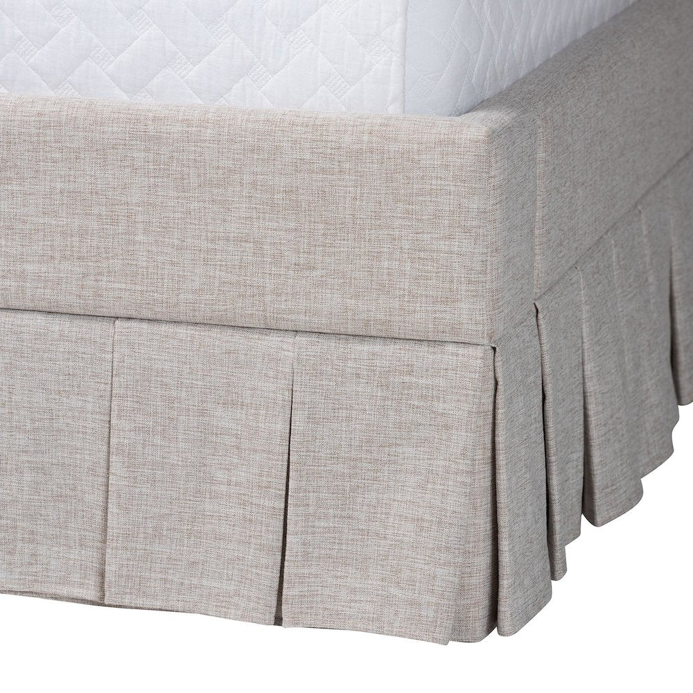 Platform Bed with Pleated Skirt, Upholstered Bed Frame, Panel Headboard, King