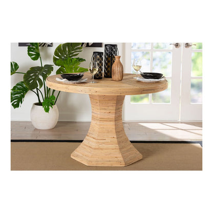 Benito Rattan Dining Table with Hourglass Pedestal Base, Handcrafted