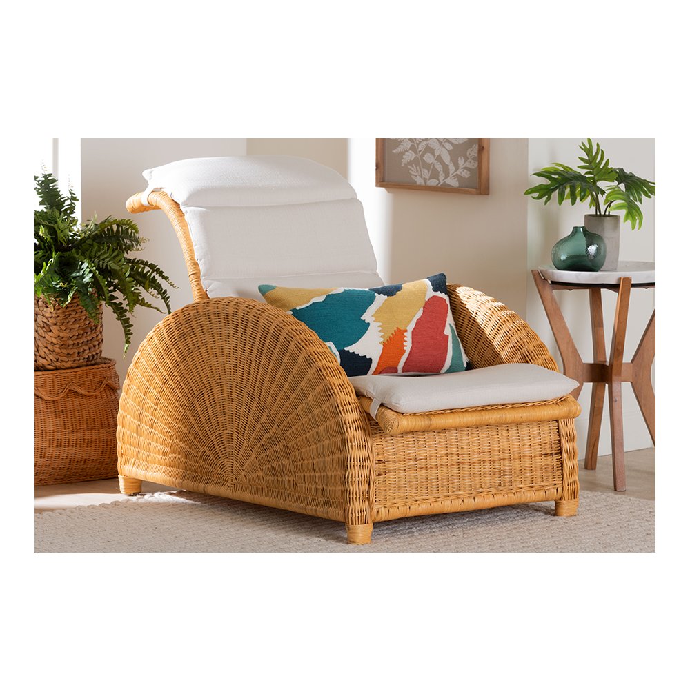 Aries Rattan Chaise Lounge Chair with Rolled Backrest and Cushion
