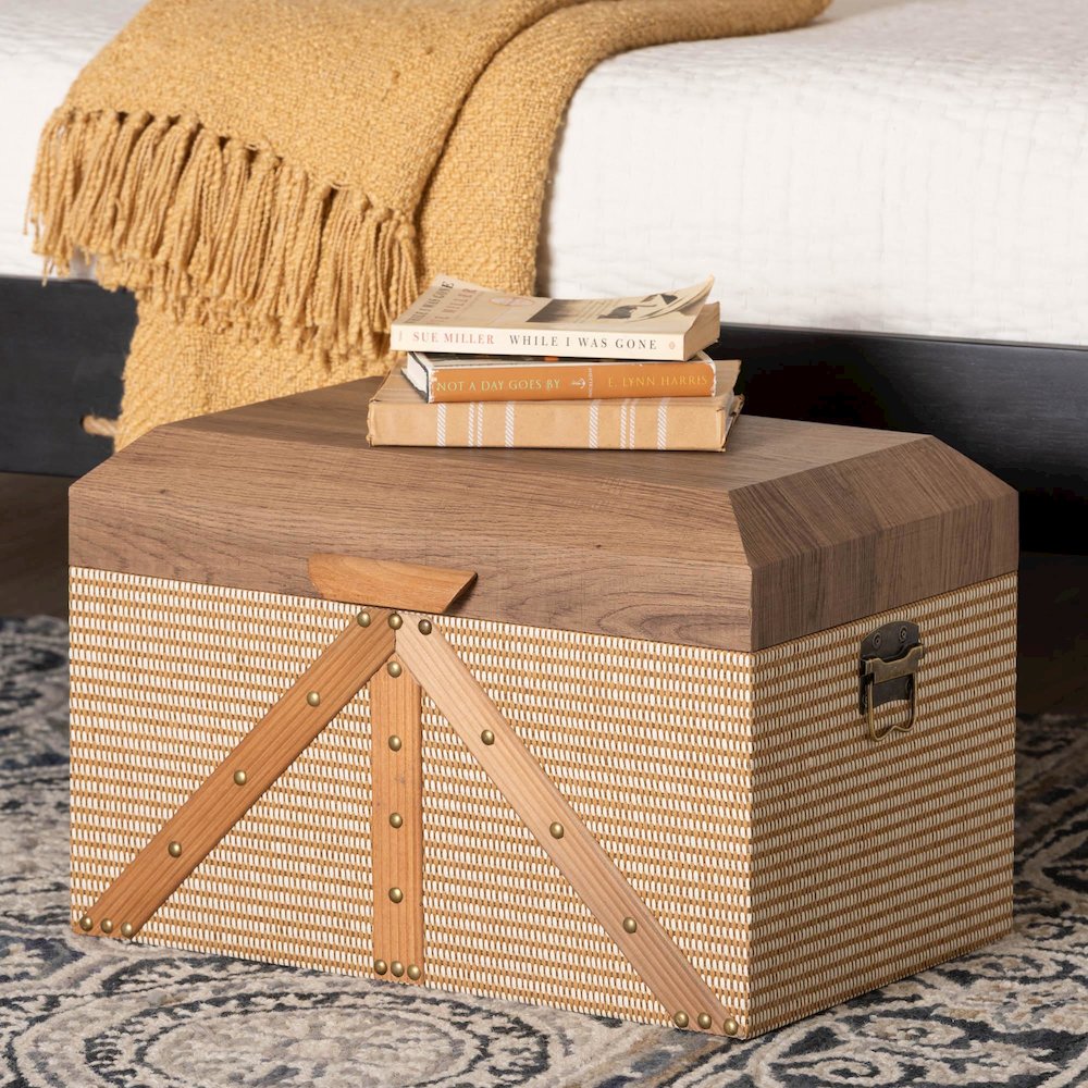 Decorative Storage Chest with Hinged Top and Woven Exterior