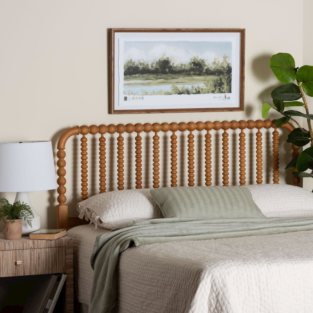 Finley Turned Bobbin Headboard - Spindle Design, Farmhouse, Queen, Oak Brown