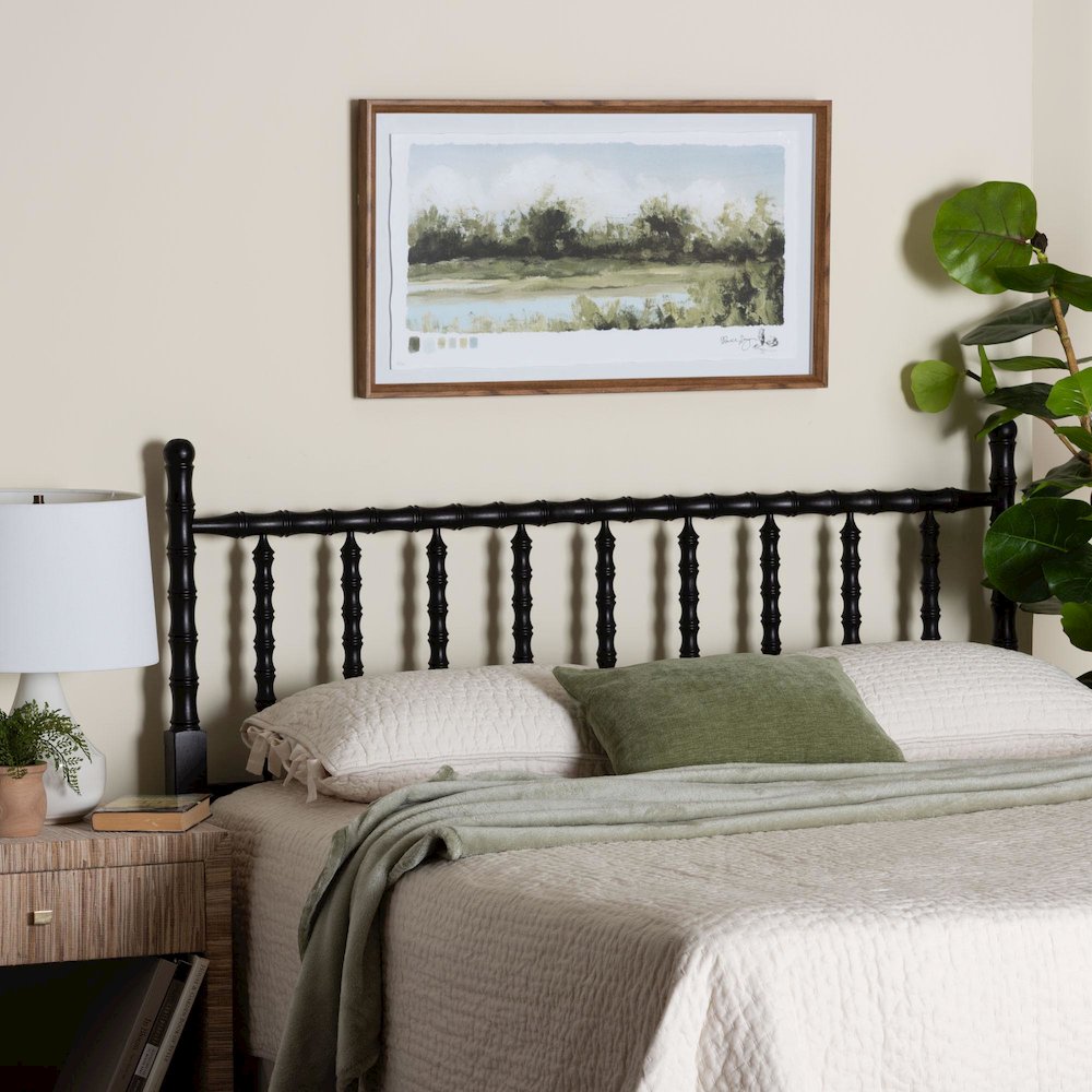 Edaline Bamboo Motif Headboard - Turned Spindle Design, Boho, Queen, Black