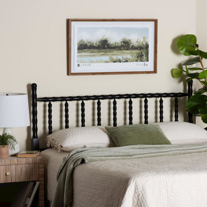 Edaline Bamboo Motif Headboard - Turned Spindle Design, Boho, Queen, Black