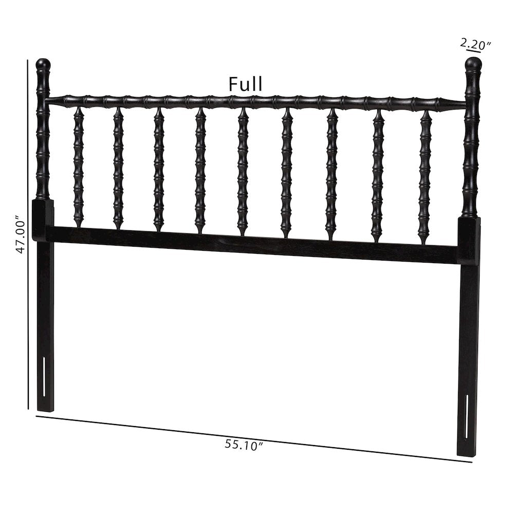 Edaline Bamboo Motif Headboard - Turned Spindle Design, Boho, Queen, Black
