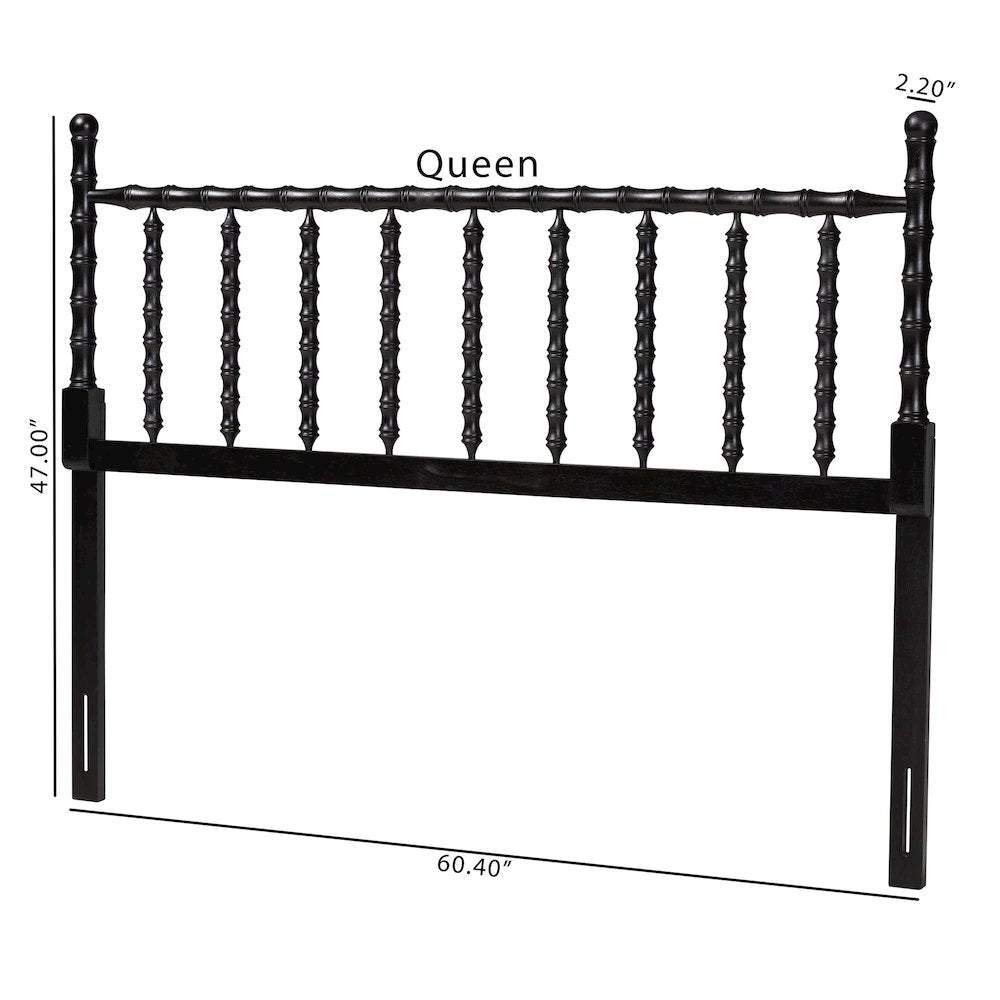 Edaline Bamboo Motif Headboard - Turned Spindle Design, Boho, Queen, Black