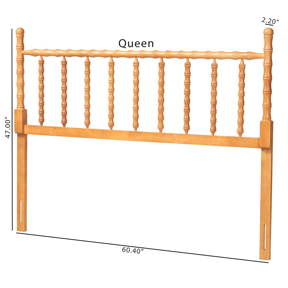 Edaline Bamboo Motif Headboard - Turned Spindle Design, Boho, Queen, Oak Brown