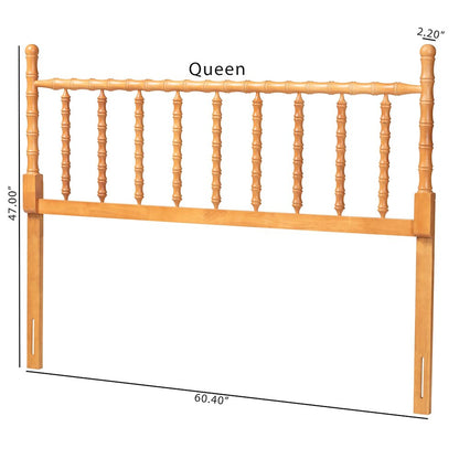Edaline Bamboo Motif Headboard - Turned Spindle Design, Boho, Queen, Oak Brown