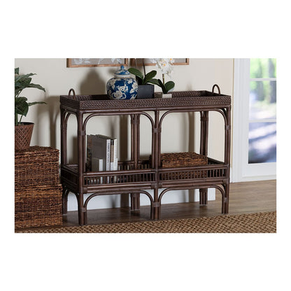 Lombok Rattan Console Table with Raised 2-Tier Tray Top, Espresso