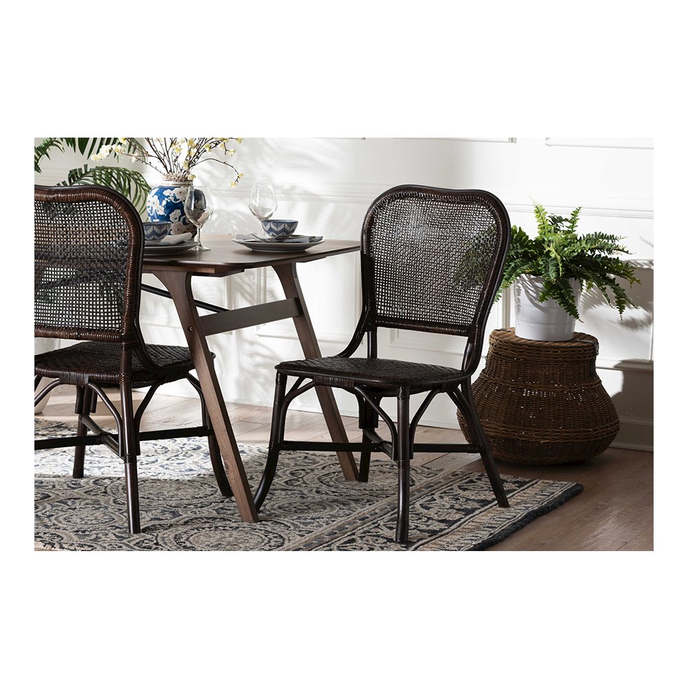 Irene Natural Rattan Dining Chair with Lattice Backrest, Espresso