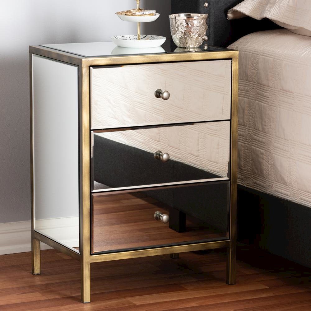 Hollywood Regency Glamour Style Mirrored 3-Drawer End Table