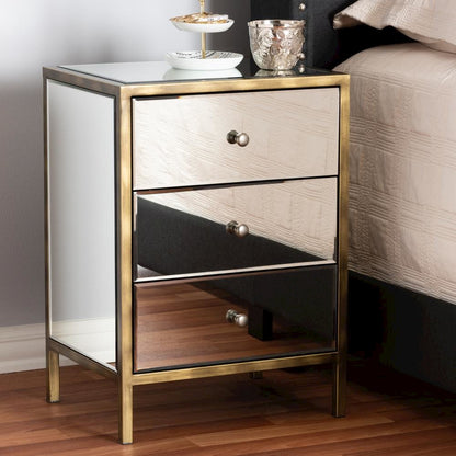 Hollywood Regency Glamour Style Mirrored 3-Drawer End Table