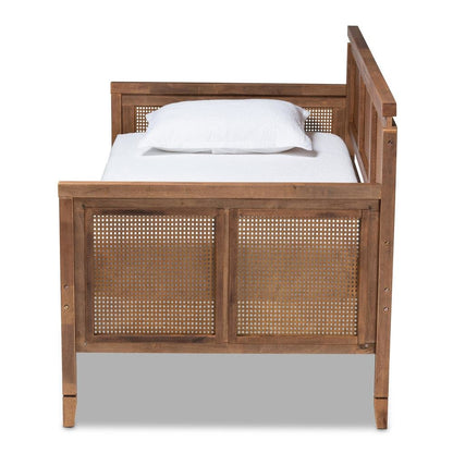 French Provincial Ash Walnut Daybed with Synthetic Rattan Frame