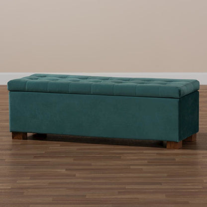 Baxton Studio Roanoke Modern and Contemporary Teal Blue Velvet Fabric Upholstered Grid-Tufted Storage Ottoman Bench
