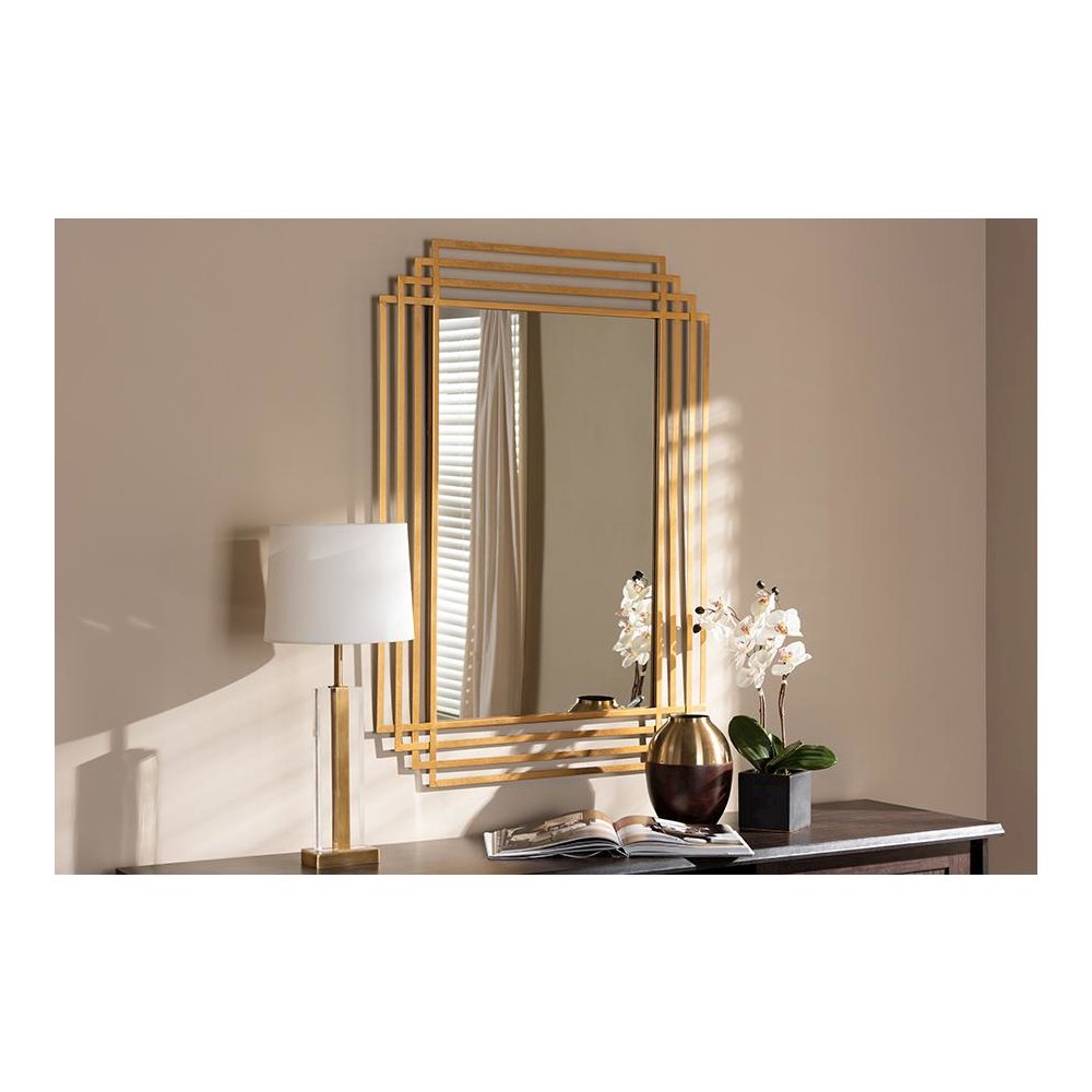 Kalinda Art Deco Antique Gold Finished Rectangular Accent Wall Mirror