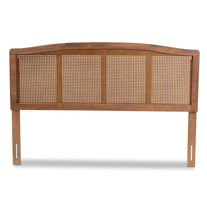 Mid-Century Modern Ash Wood Headboard with Synthetic Rattan Accent