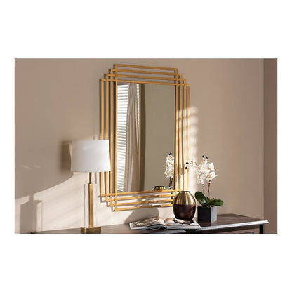 Kalinda Art Deco Antique Gold Finished Rectangular Accent Wall Mirror