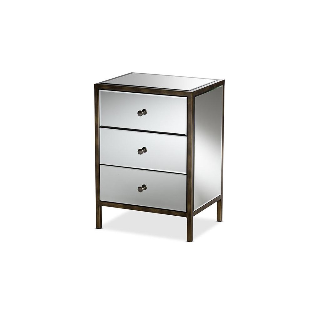 Hollywood Regency Glamour Style Mirrored 3-Drawer End Table