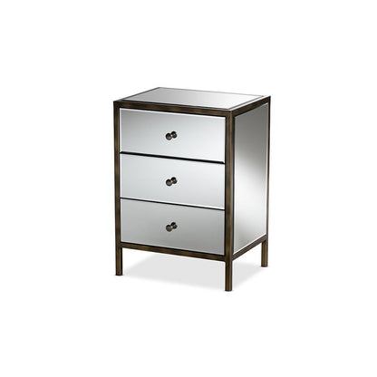 Hollywood Regency Glamour Style Mirrored 3-Drawer End Table