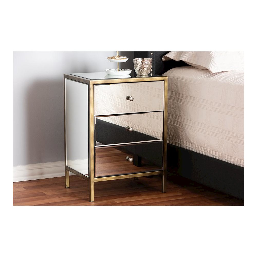 Hollywood Regency Glamour Style Mirrored 3-Drawer End Table