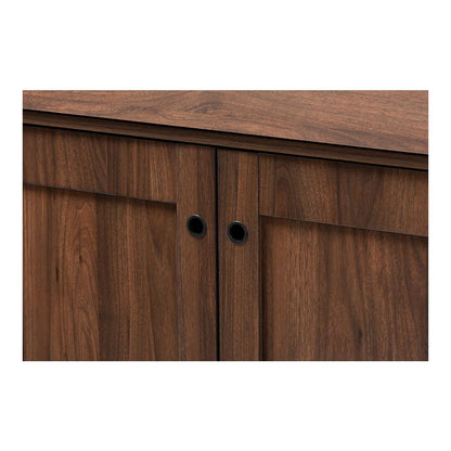 Mid-Century Modern Walnut Brown Shoe Storage Cabinet with 2 Doors