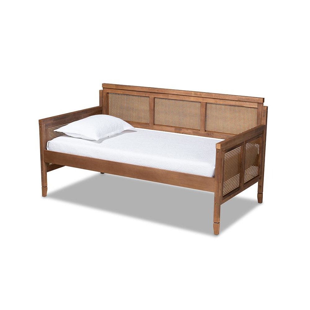 French Provincial Ash Walnut Daybed with Synthetic Rattan Frame