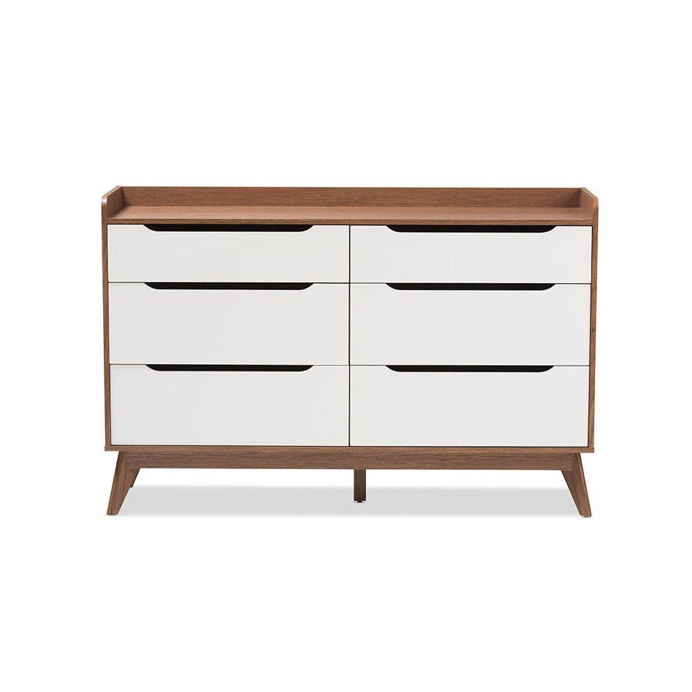 Brighton Mid-Century Modern White and Walnut Wood 6-Drawer Storage Dresser