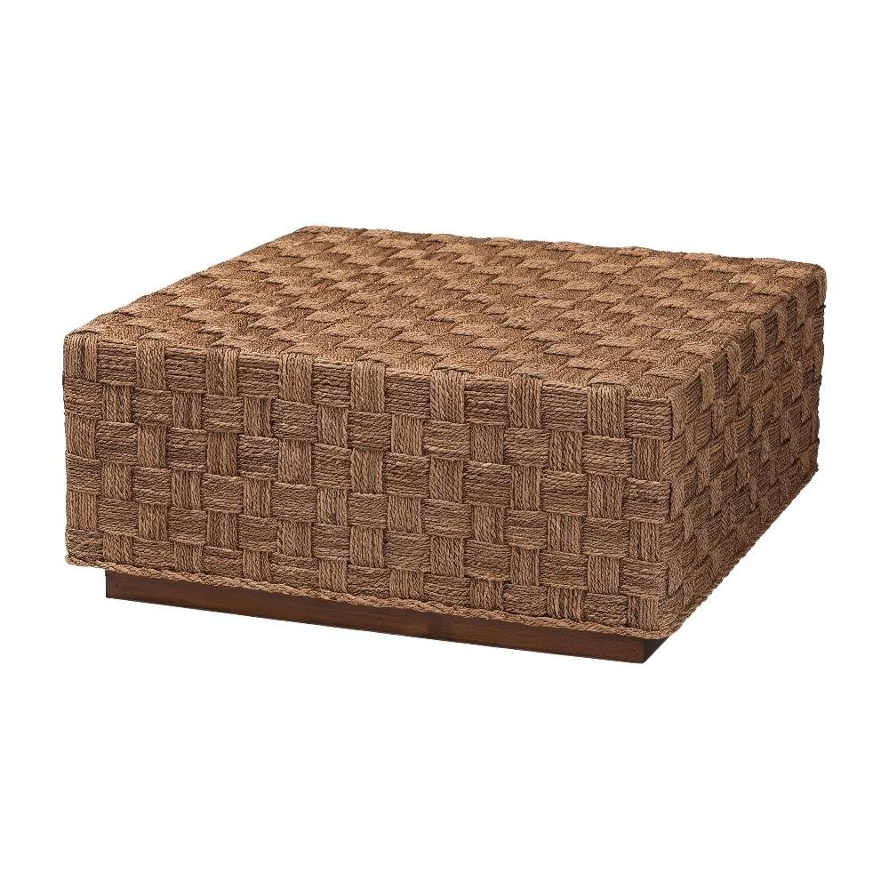 Woven Seagrass Coffee Table with Acacia Wood Frame and Light Brown Legs