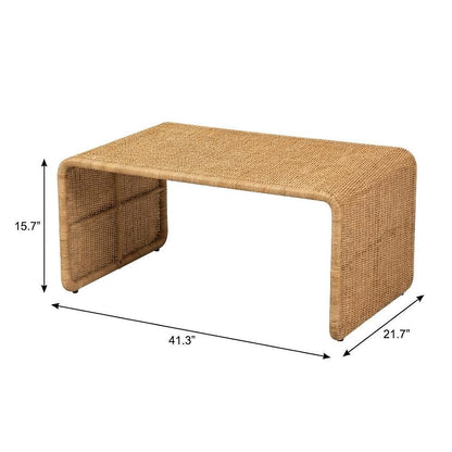 Light Honey Rattan Coffee Table with Genuine Rattan Legs Bohemian Style