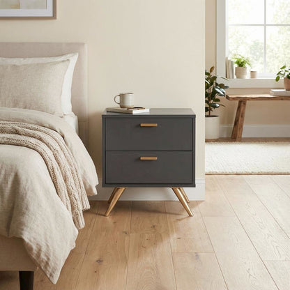 Contemporary Nightstand in Dark Grey and Gold Finish with Wooden Frame
