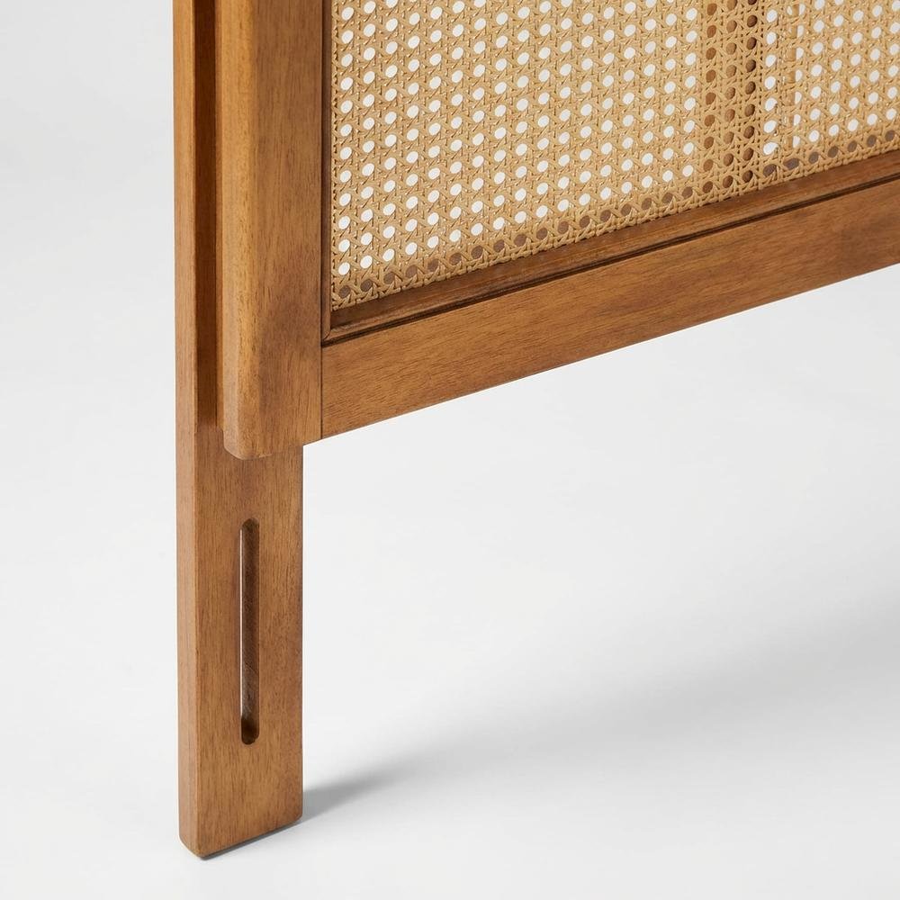 Ash Walnut Finished Queen Headboard with Synthetic Rattan and Rubberwood Frame