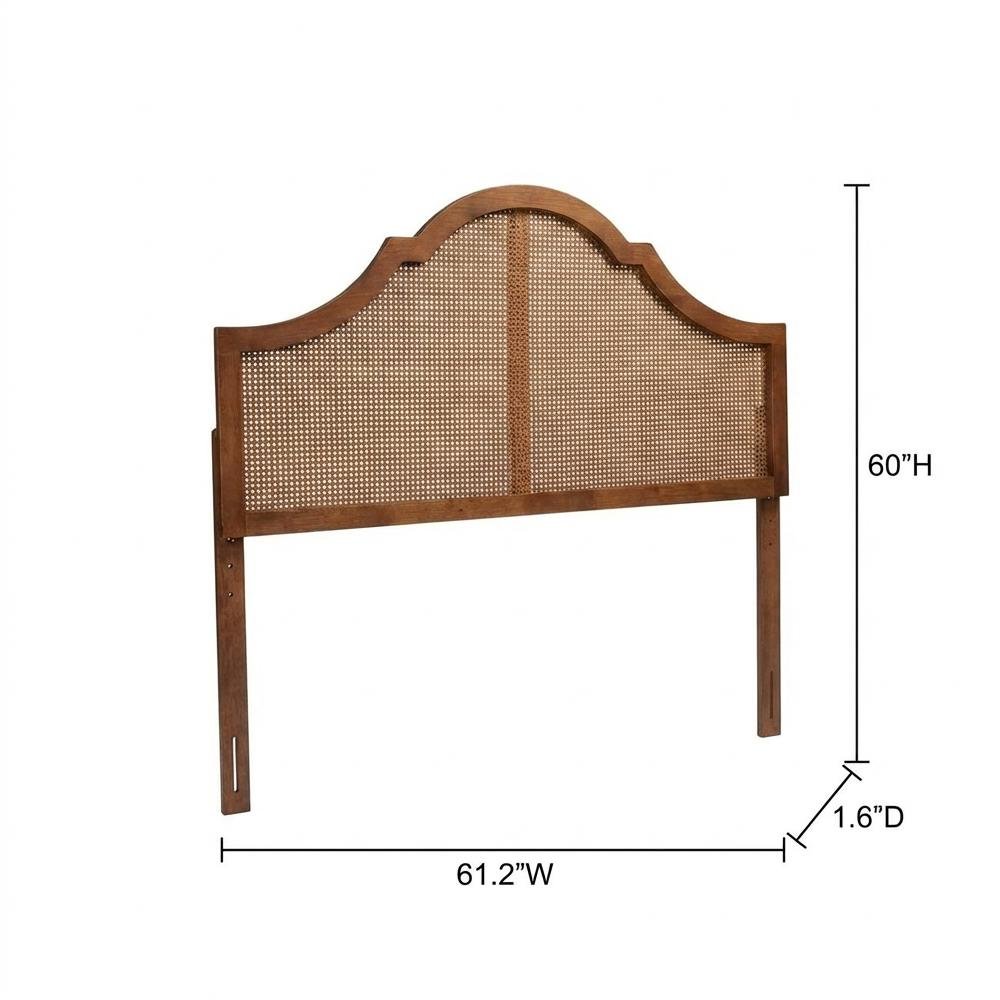 Rubber Wood Headboard in Ash Walnut Finish with Synthetic Rattan Panel