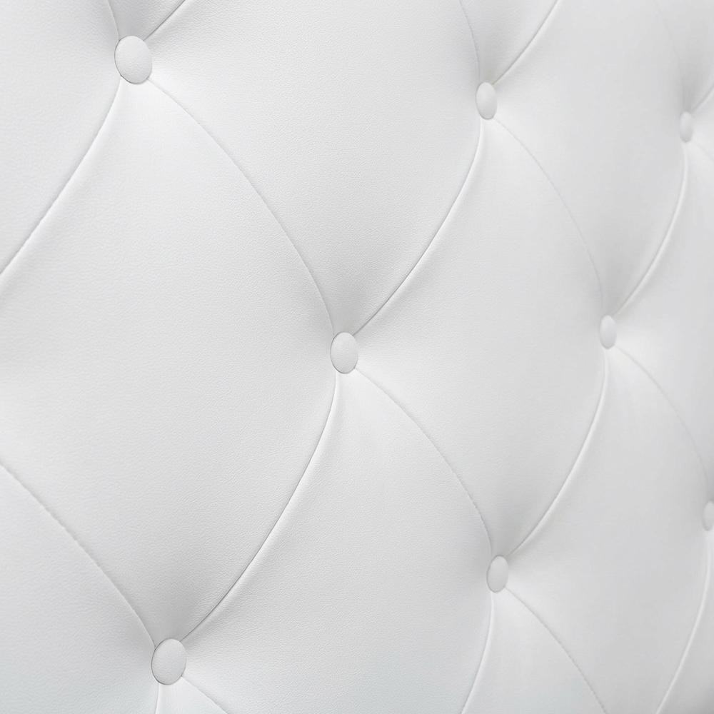 White Faux Leather Upholstered Headboard, Foam Padding, Contemporary Design