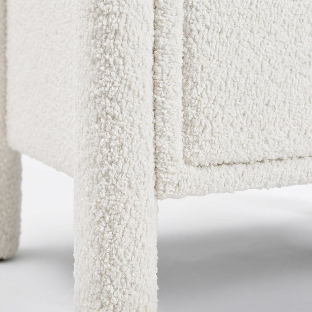 Modern White Teddy- Fabric Nightstand with 2 Drawers for Bedroom Decor