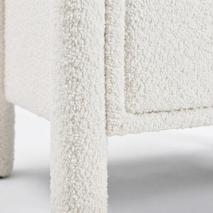 Modern White Teddy- Fabric Nightstand with 2 Drawers for Bedroom Decor