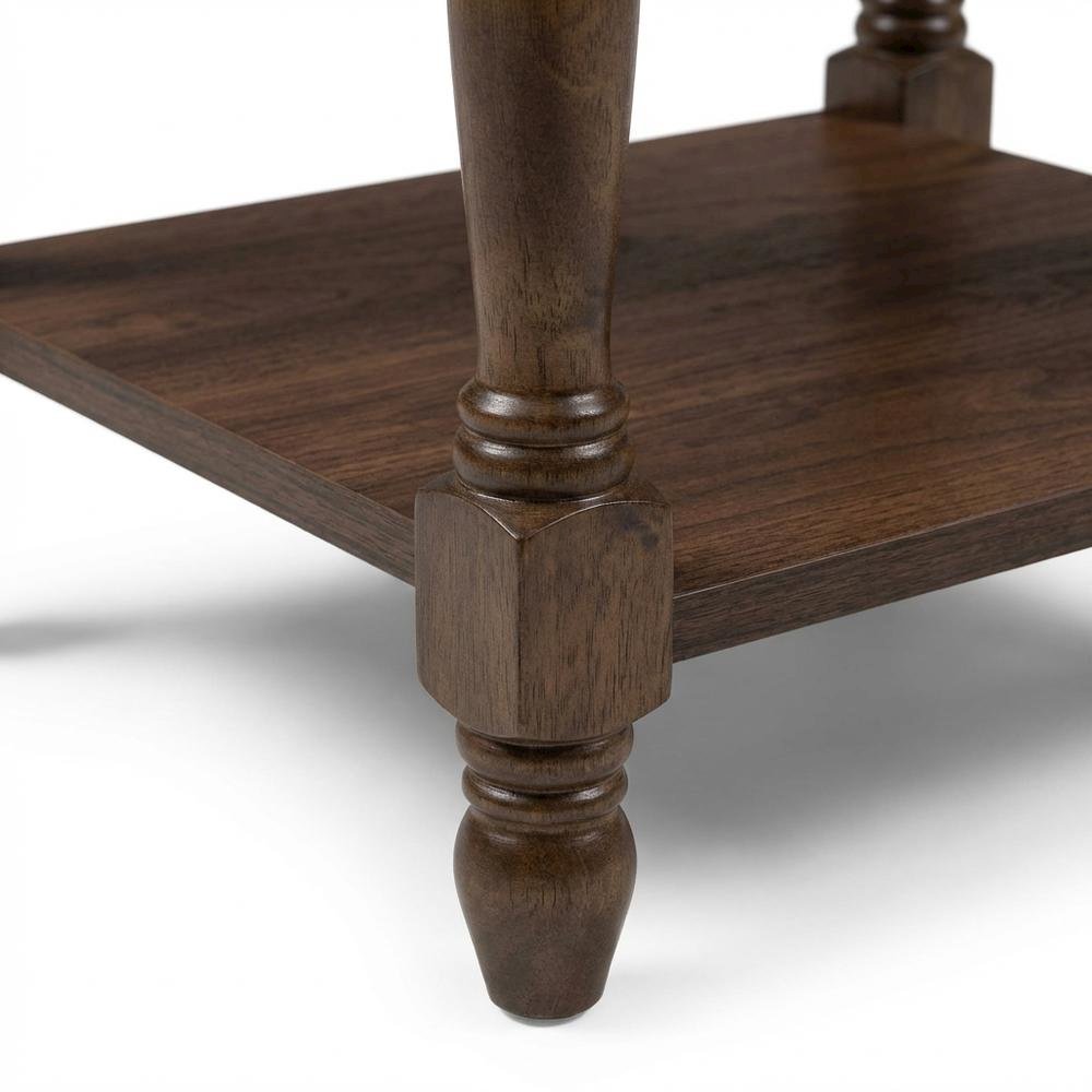Dark Brown Nightstand with Rattan Accents and Wooden Legs